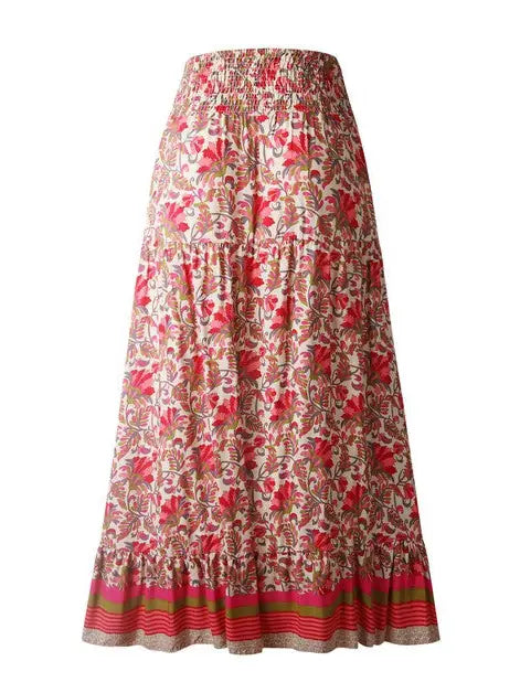 Floral Printed Ruffle Maxi Skirt - Hi/Low