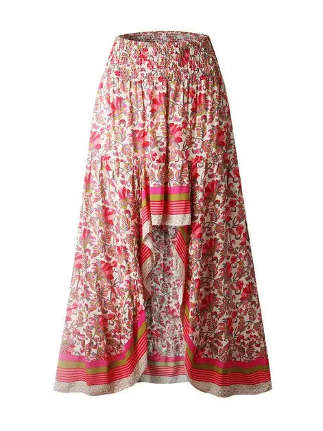 Floral Printed Ruffle Maxi Skirt - Hi/Low